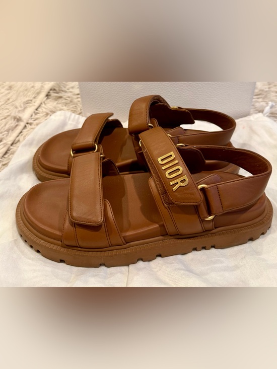 Dior Shoes - Dior DIORACT Golden Saddle Brown Lambskin Sandals Size 38.5 EUC